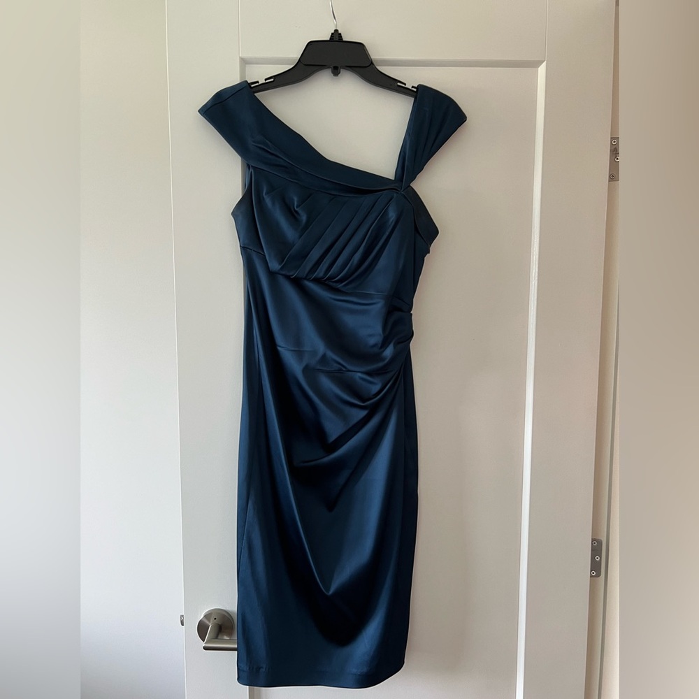 Maggy London One Shoulder Dress in Deep Blue